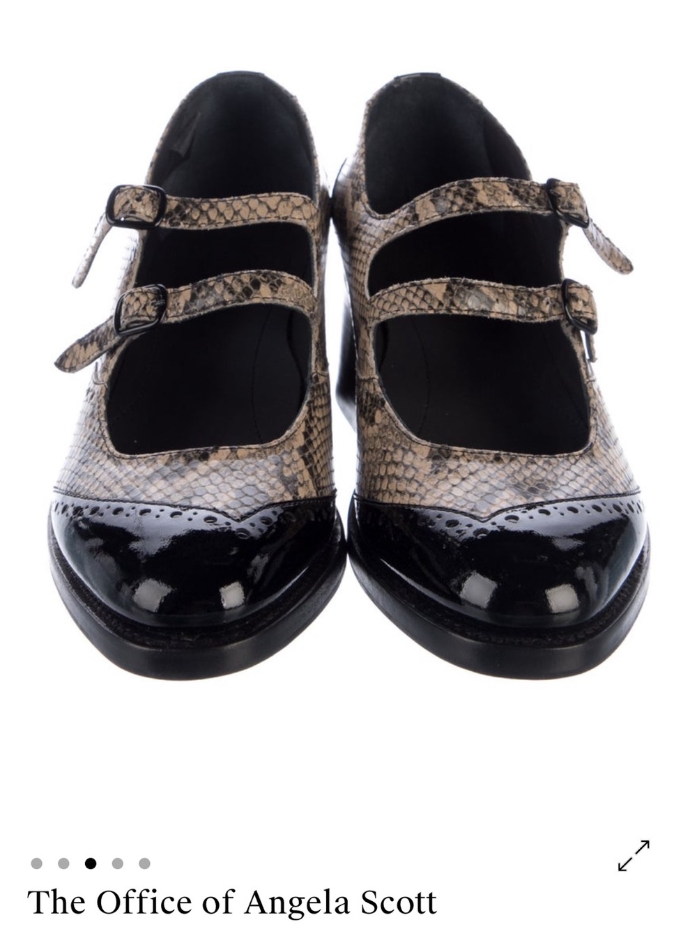 Snake-Print Mary Jane Pumps with Black Patent Toe - Picture 2 of 5